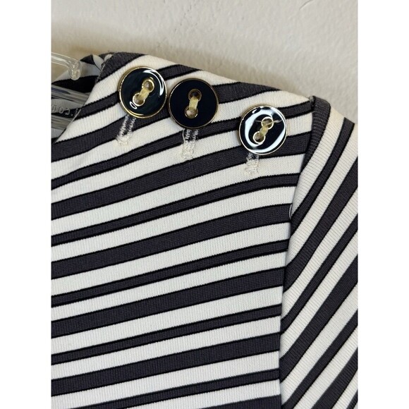 J. MCLAUGHLIN Wavesong Stripe Catalina Cloth Top Small 3/4 Sleeve Button Stretch - Picture 4 of 9